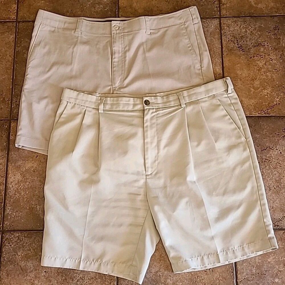 Lot 2 PGA Tour & Round Tree Yorke Khaki 42x 7"&10"  Golf Tech Mens Shorts Preppy